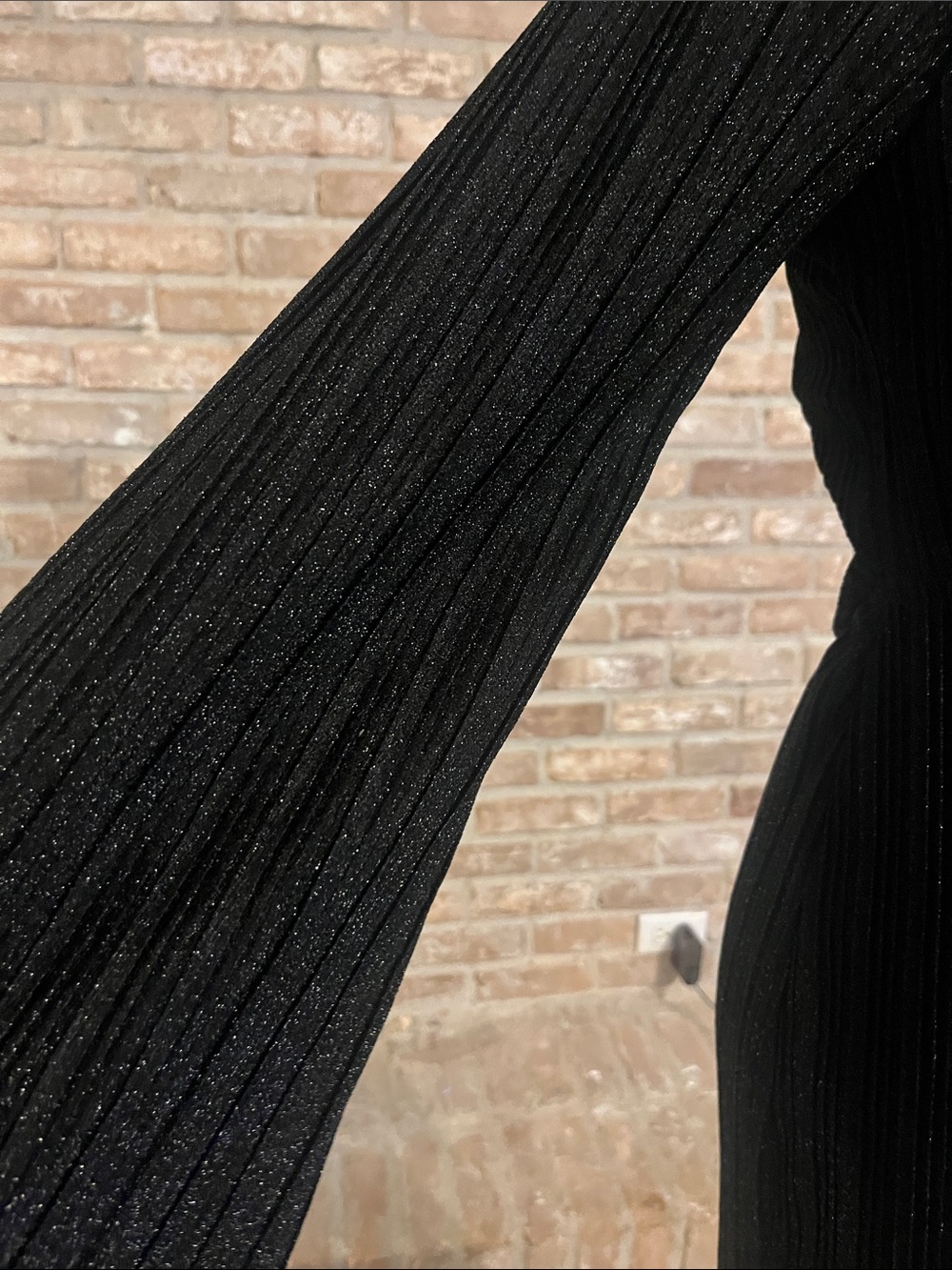 Black Metallic Pleated Open Back Maxi Dress | Long Sleeve - Picture 7 of 7
